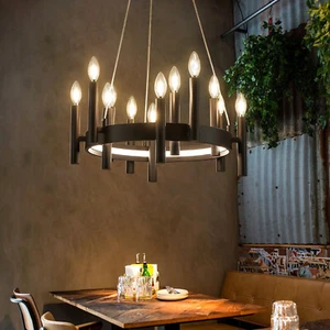 20.4" Black Wagon Wheel Farmhouse Chandelier, 12 Lights for Dining Room, 003 - Picture 1 of 9