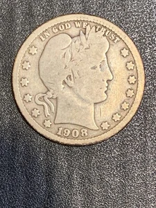 1908-D  Denver  Mint Silver Barber Quarter  lot # 1772 - Picture 1 of 6