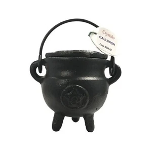 Crystal Cast Iron Cauldron With Lid & Handle 3" Miniature Pot For Rituals & Deco - Picture 1 of 1