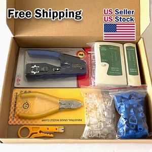 RJ45 Crimping Tool Kit, Ethernet Pass through Crimper, Network Cat5e Cat5 Cat6 - Picture 1 of 9