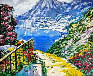 HOWARD BEHRENS "ROAD TO POSITANO" | HAND SIGNED | EMBELLISHED GICLEE ON CANVAS - Picture 1 of 3
