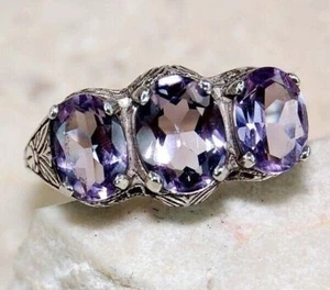 Women's White Gold Round Cut Purple Amethyst Gem Wedding Band Ring Gift Size5-10 - Picture 1 of 6