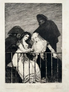 GOYA Majas Balkon GRAVUR Eau Forte FLAMENG Lachs 19. Jh. - Bild 1 von 3