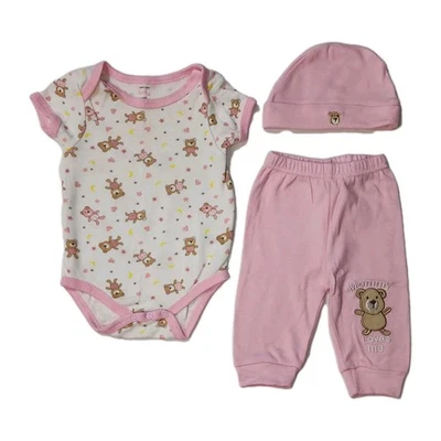 Mon Cheri Baby 0-3M Set Orsetto Rosa Body Pantalone Cappello 100% Cotone - Immagine 1 di 4