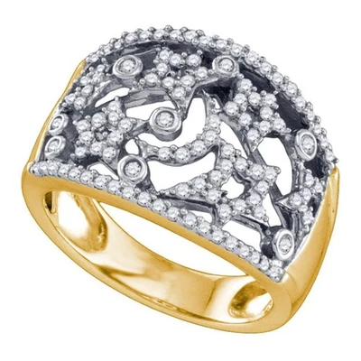 10kt Two Tone Gold Celestial Moon Stars Openwork Diamond Anniverary Ring 5grams - Image 1 of 4