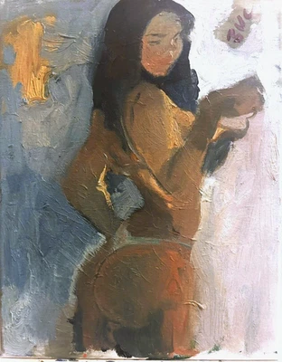 Oil Painting Modern Art Figure Cubism Boudoir 12"x16" Canvas Original Signed - Image 1 of 2