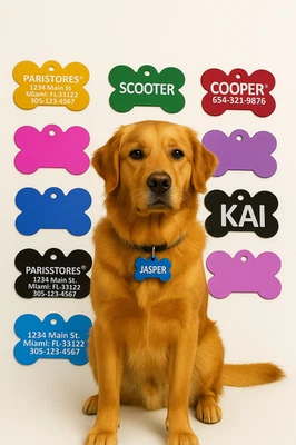 Custom Engraved Personalized Dog Pet tags Double Side Engraved ID Dog Cat Tag - Image 1 of 3