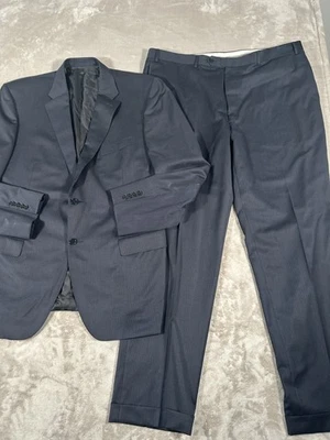 CANALI Suit Mens 44L Blue Wool 2 Piece Dual Vent Jacket Pleated Pant 40 Italy - Image 1 of 4