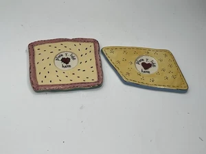 2 Blue Sky Clayworks Ceramic Tea Light Holder Plates Place T. Lite Here - Picture 1 of 9