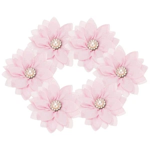 Flor de gasa con diamantes de imitación de 2,36 pulgadas, apliques de tela de 6 piezas, rosa - Imagen 1 de 7