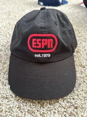 Vintage ESPN Est 1979 Black Strapback Hat Logo Adjustable Dad Cap Retro - Image 1 of 3