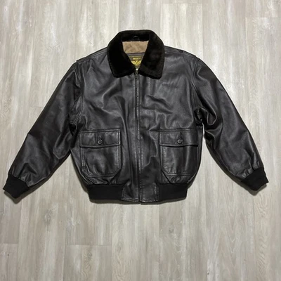 United States Navy USN Landing Leathers Bomber Jacket Brown Size MEDIUM USA Flag - Image 1 of 4