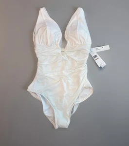 Carmen Marc Valvo Damen Einteiler Ausschnitt Neckholder Badeanzug weiß Größe 12 neu mit Etikett - Bild 1 von 10
