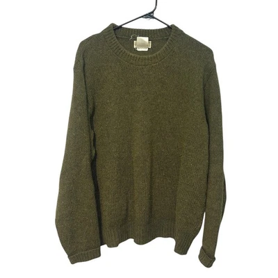 LL Bean Wool Sweater M Long Olive Crewneck Made in USA Heritage Outdoor Classic - Image 1 of 4