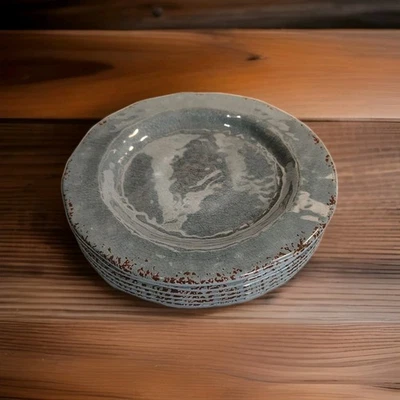 "JUEGO DE 6 platos de cena grises rústicos de melamina craquelada PIER 1 Imports CARMELO 8-3/4""D" Foto 1 de 4