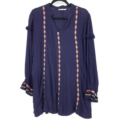 Vestido Tularosa Para Mujer Talla S Arabella Túnica Bordada Mini Manga Larga Azul Marino Foto 1 de 4