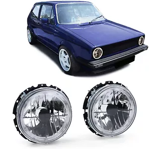Phare Angel Eyes En Verre Clair Avec Réticule Noir Pour VW Golf 1 + Cabriolet - Foto 1 di 6