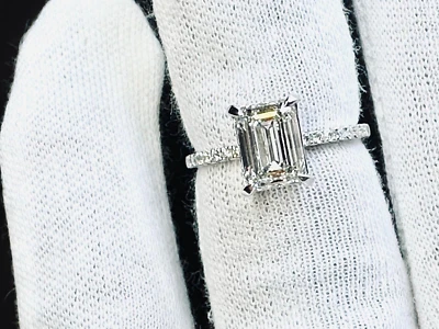 Solitaire 2.03 Ct H VS2 Lab Grown Emerald Diamond Engagement Ring 14k White Gold - Image 1 of 4