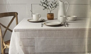 White Woven Rectangular Tablecloth 60” x 104” Farmhouse Cottage NEW - Picture 1 of 4