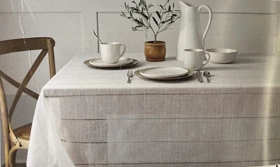White Woven Rectangular Tablecloth 60” x 104” Farmhouse Cottage NEW - Image 1 of 4