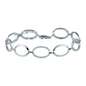 Bracciale A Catena A Forma Ovale In Argento Sterling Con Pietre CZ - Foto 1 di 2