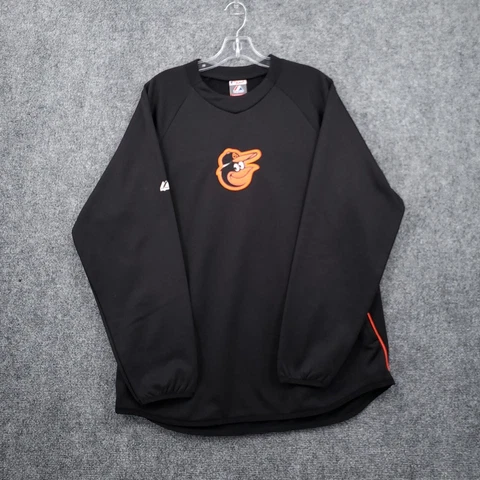 Baltimore Orioles Sweatshirt Mens M Medium Black Baseball Therma Base Majestic Cover
