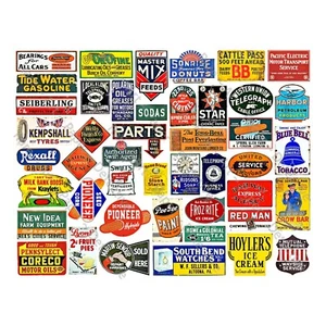 Puppenhaus Miniatur Schild Aufkleber, 54 Diorama Werbeschilder, 1 AUFKLEBERBOGEN - Bild 1 von 1