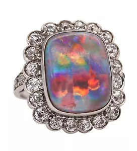 Art Deco 1930 Cocktail Ring in Platinum with 6.12cts Australian Opal & Diamonds - Picture 1 of 11