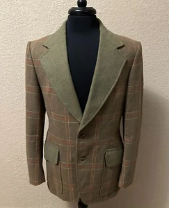 Europe Craft Import Mens Blazer Plaid Long Sleeve Coat Size 40 Green Academia - Picture 1 of 19