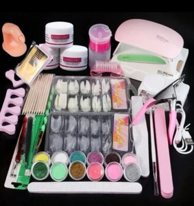 Acrylic Nail Kit 12 Colour Glitters Powder Nail UV LED Dryer Manicure Tool Set - Picture 1 of 9