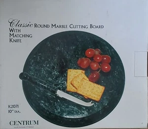 KLASSISCHES RUNDES MARMOR SCHNEIDEBRETT KÄSEBRETT MIT PASSENDEM MESSER 10" NEU IM KARTON - Bild 1 von 1