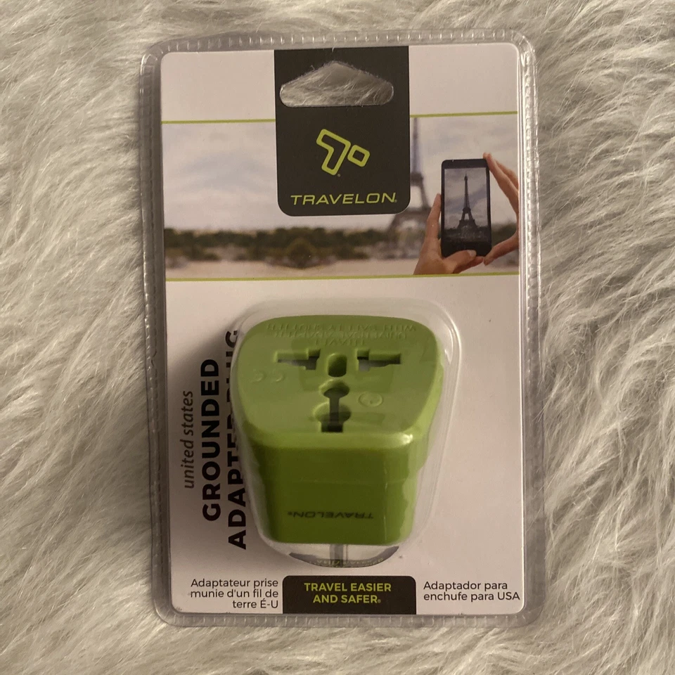 NEW Travelon Universal Grounded Adapter Plug Set Travel Lime Green - Image 1 of 2