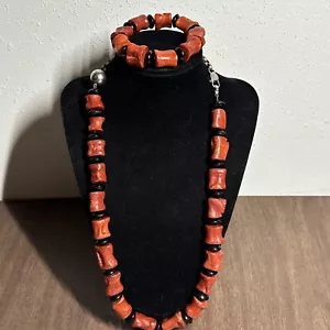 "Collar vintage de plata esterlina de coral rojo nativo americano 24"" y pulsera 145 G" - Imagen 1 de 10