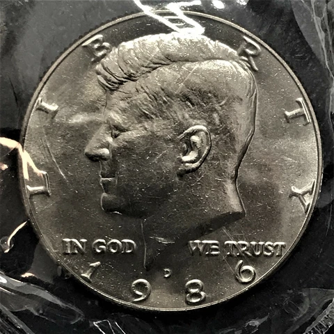 1986 D Kennedy Half Dollar Clad No Silver Brilliant Unc Sealed in Orig Cello BU Cover