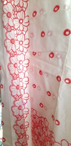 🌸 Handmade Pink & White Cotton Embroider Flower Curtain Set (33x58" Each Panel) - Picture 1 of 6