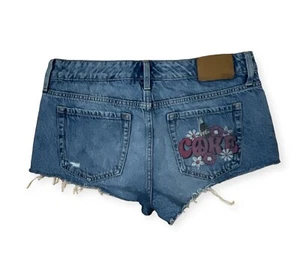 AREO X COCA COLA Low Rise Cut Off Denim Shorts Jean Shorty Hippie Y2K Size 6 - Picture 1 of 7