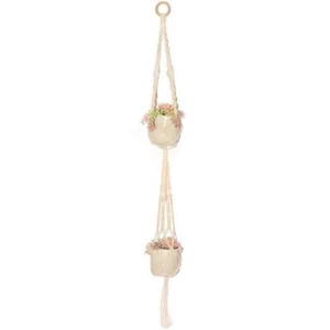 Solid Oak Macramè Decorative Hanging Kit - Double Plant Hanger MWH041 - Picture 1 of 3