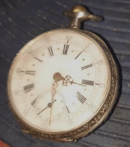belle montre gousset boitier argent ciselé trotteuse au 6 fonctionne parfaitem. - Zdjęcie 1 z 6