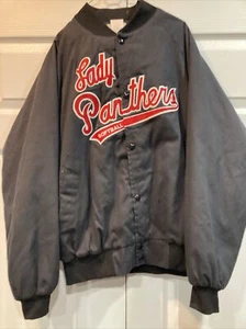 VTG Lady Panthers Softball Team Snap Jacket Coat Sz Women’s L Red Black USA made - Picture 1 of 17