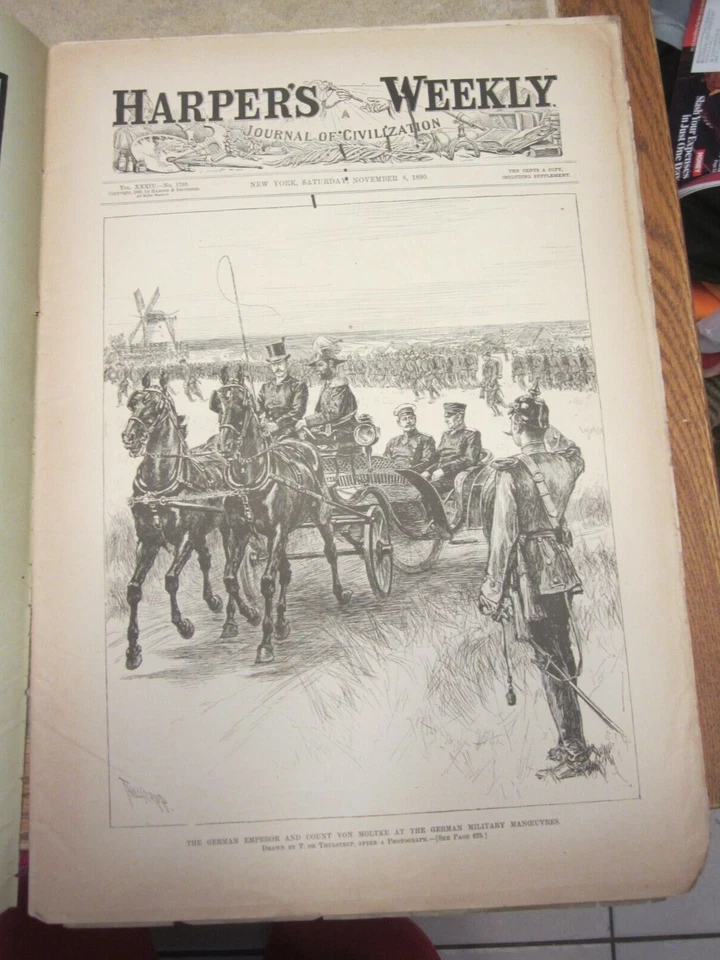 Harper's Weekly Magazine November 1890 The German Emperor and Count Von Moltke - Image 1 of 1