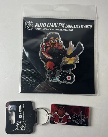 Gritty Philadelphia Flyers NHL Set of 2 Key Ring + Acrylic Metallic Auto Badge Cover