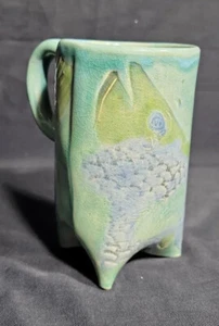 Unique Studio Art Pottery Fish Coffee Tea Mug Cup Pinched Tripod Base  6”T 3.5”W - Picture 1 of 7
