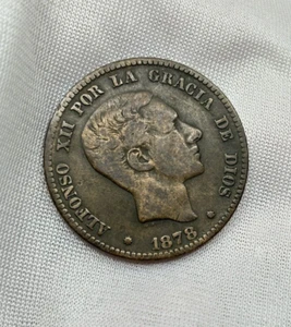 1878 SPAIN DIEZ CENTIMOS (10 CENTS) Alfonso XII Bronze - Picture 1 of 3