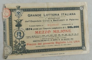 ba410 Grande Lotteria Italiana Premi per Mezzo Milione Estrazione Roma 1915 - Picture 1 of 2
