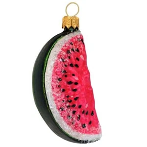 WATERMELON WEDGE EUROPEAN BLOWN GLASS CHRISTMAS ORNAMENT FOOD DECORATION - Picture 1 of 1