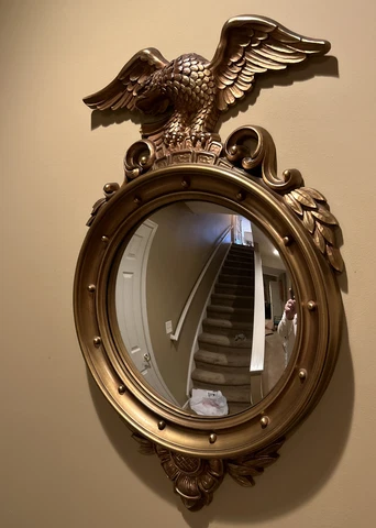 Vintage MCM Federal Eagle Convex Round Bullseye Wall Mirror Gold Tone 28” Cover