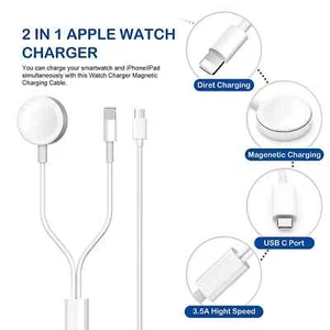 2in 1 Magnetic Charging Cable For Apple Watch Charger iPhone i Watch USB-C Cable - Picture 1 of 2