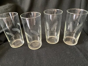Federal Glass Clear Water Tumblers Glasses Etched Design (4) - Picture 1 of 5