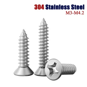 M3-M4.2 Phillips Countersunk Self Tapping Screws Flat Head 304 Stainless Steel - Picture 1 of 72