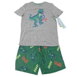 Cat & Jack Boys Size L 12/14 Pajama Set Short Sleeve & Shorts T-Rex Green/Gray